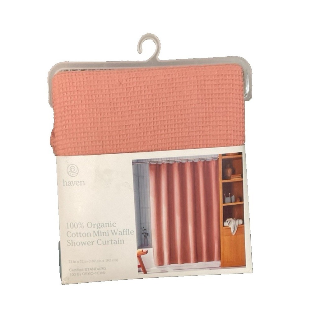 Haven 100% Organic Cotton Mini Waffle  Shower Curtain 72x72 Cameo Brown (Rose)